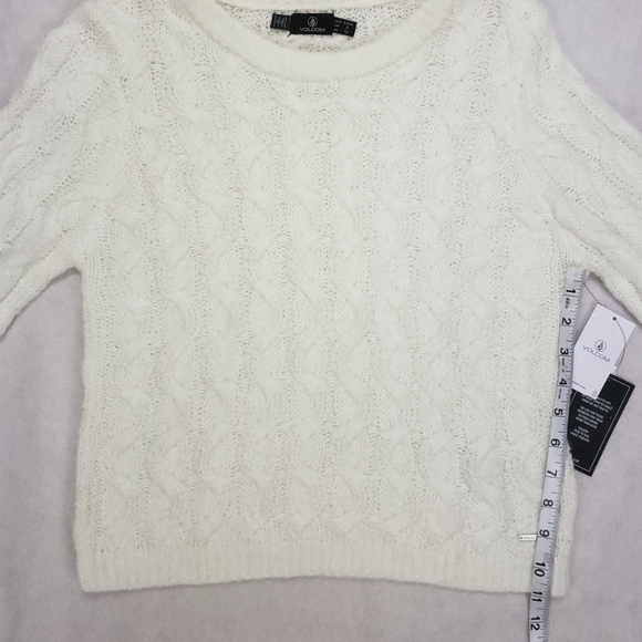 Volcom Sweater Small White Cable Knit Cropped - Picture 13 of 14